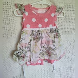 Baby Nay Size 6 Mo Pink Polka Dot Floral Dress Romper Geese Cottagecore